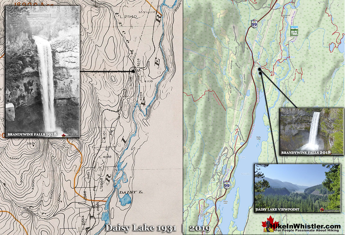 Brandywine Falls 1928 and 2019 Map