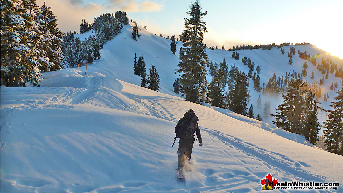 Leaving Elfin Lakes at Sunset